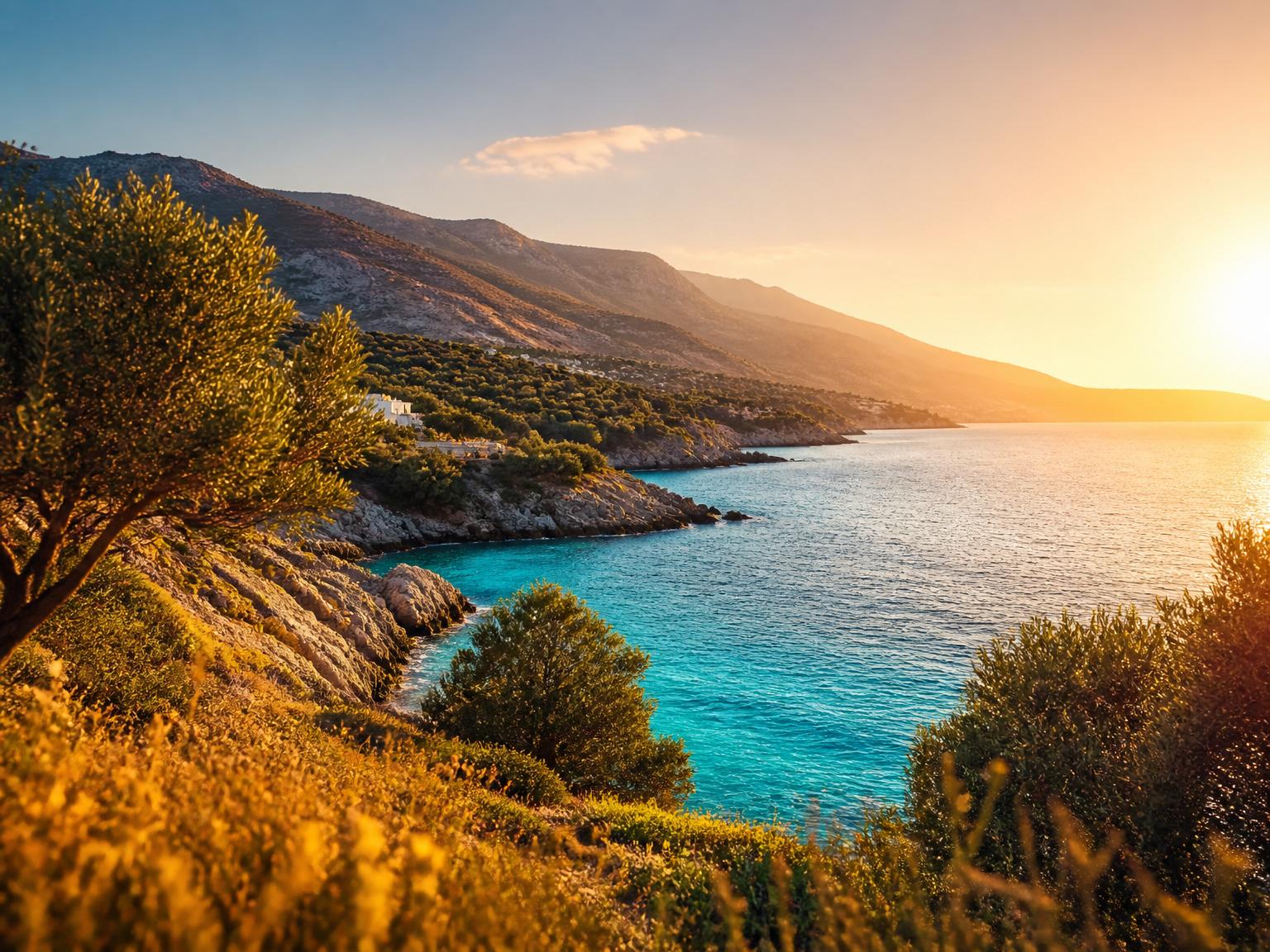 Sun-drenched coastline of southern Crete