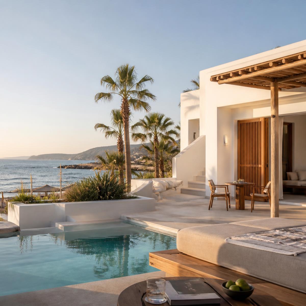 Adults-only Mediterranean resort suite with private plunge pool overlooking the sea
